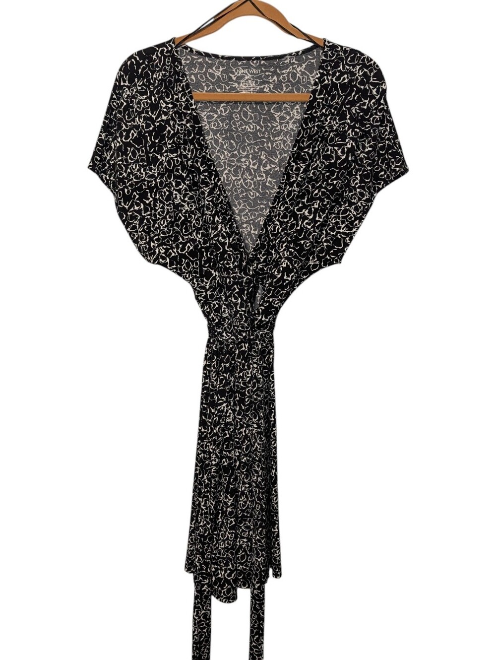 Nine West Plus Size XXL Faux Wrap Black White Geometric Dress V Cut Sexy Summer